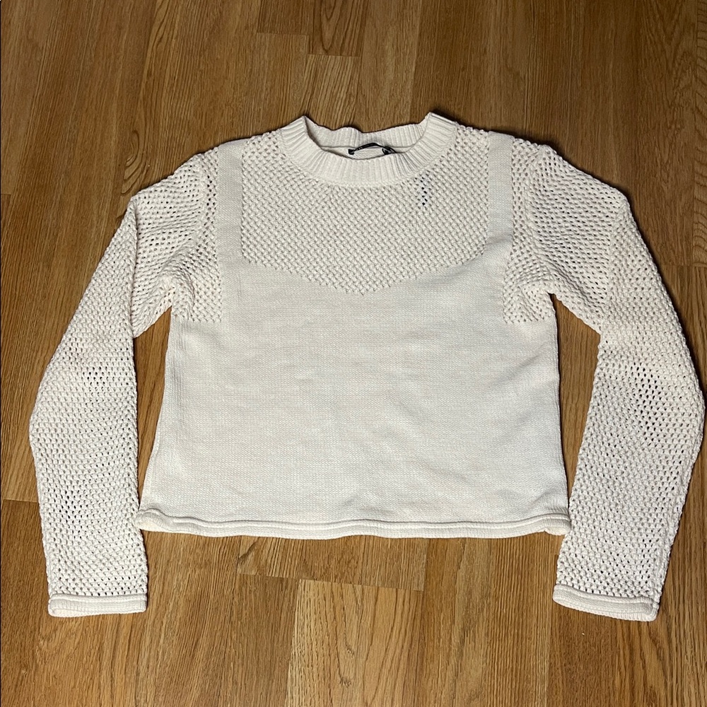 Zara Cream Textured Knit Pullover